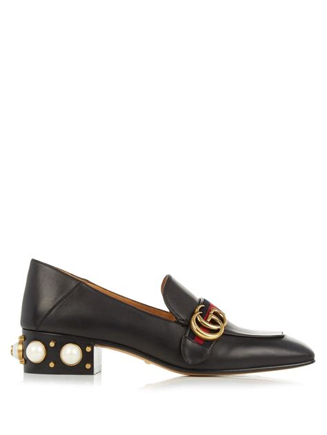 gucci peyton faux-pearl heel leather shoes